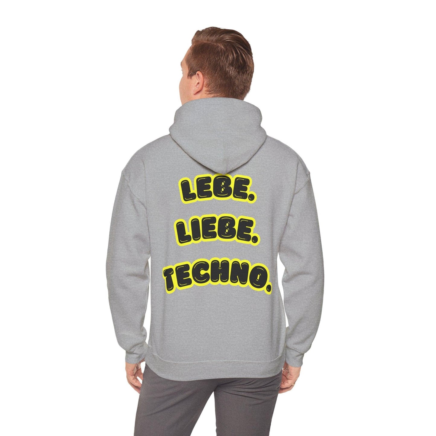 Techno Love Unisex Hoodie - Bassline Merch Slogan Gelb Design