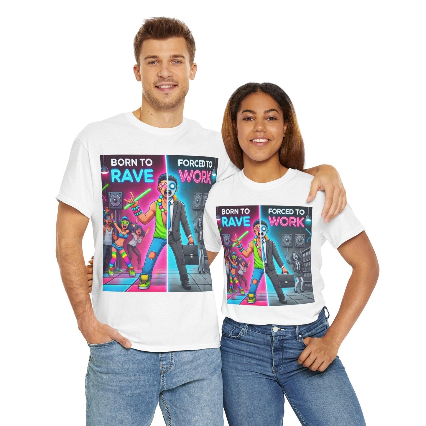 Techno Grafik Unisex T-Shirt - Rave vs Work Split