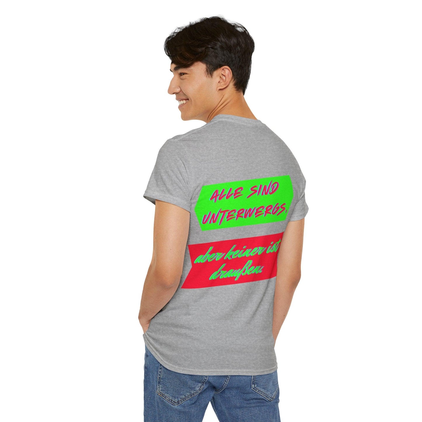 Techno Statement Unisex T-Shirt Rückseite - Alle unterwegs, keiner draußen