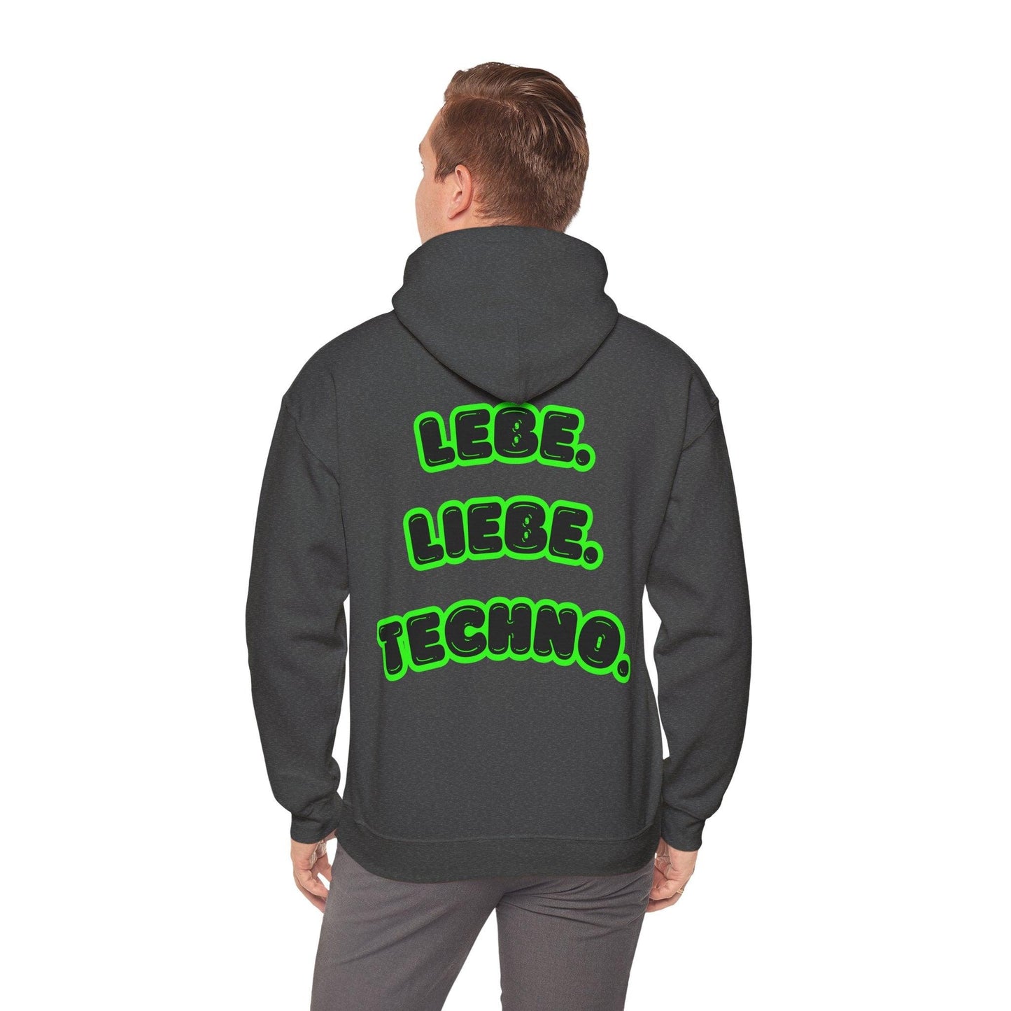 Techno Love Unisex Hoodie - Bassline Merch Slogan Grün Design