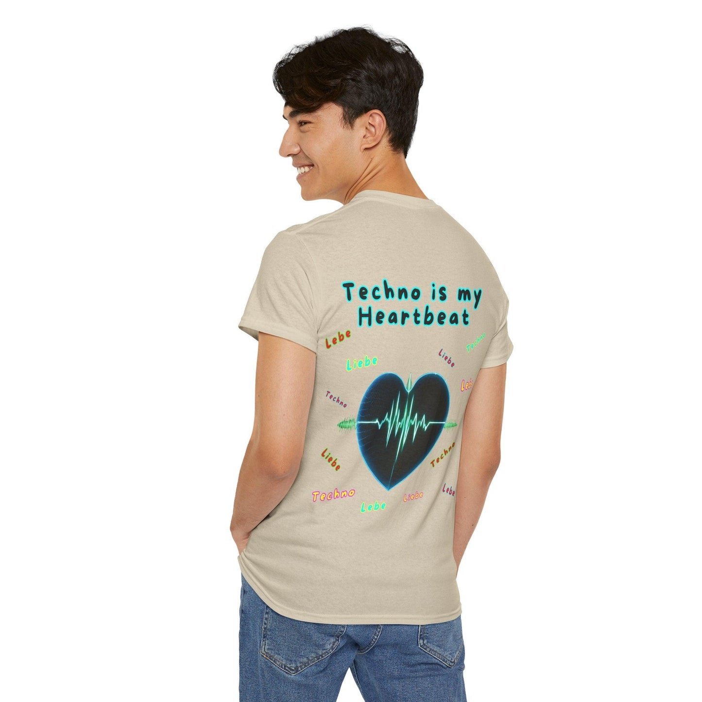 Techno Herzschlag Unisex T-Shirt Rückseite - Neon Heart Design