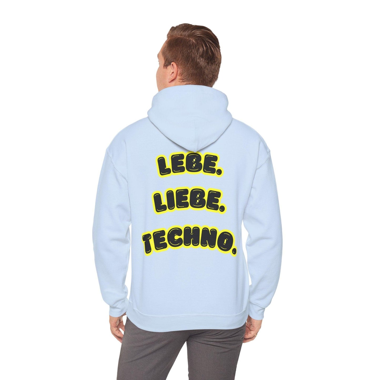 Techno Love Unisex Hoodie - Bassline Merch Slogan Gelb Design