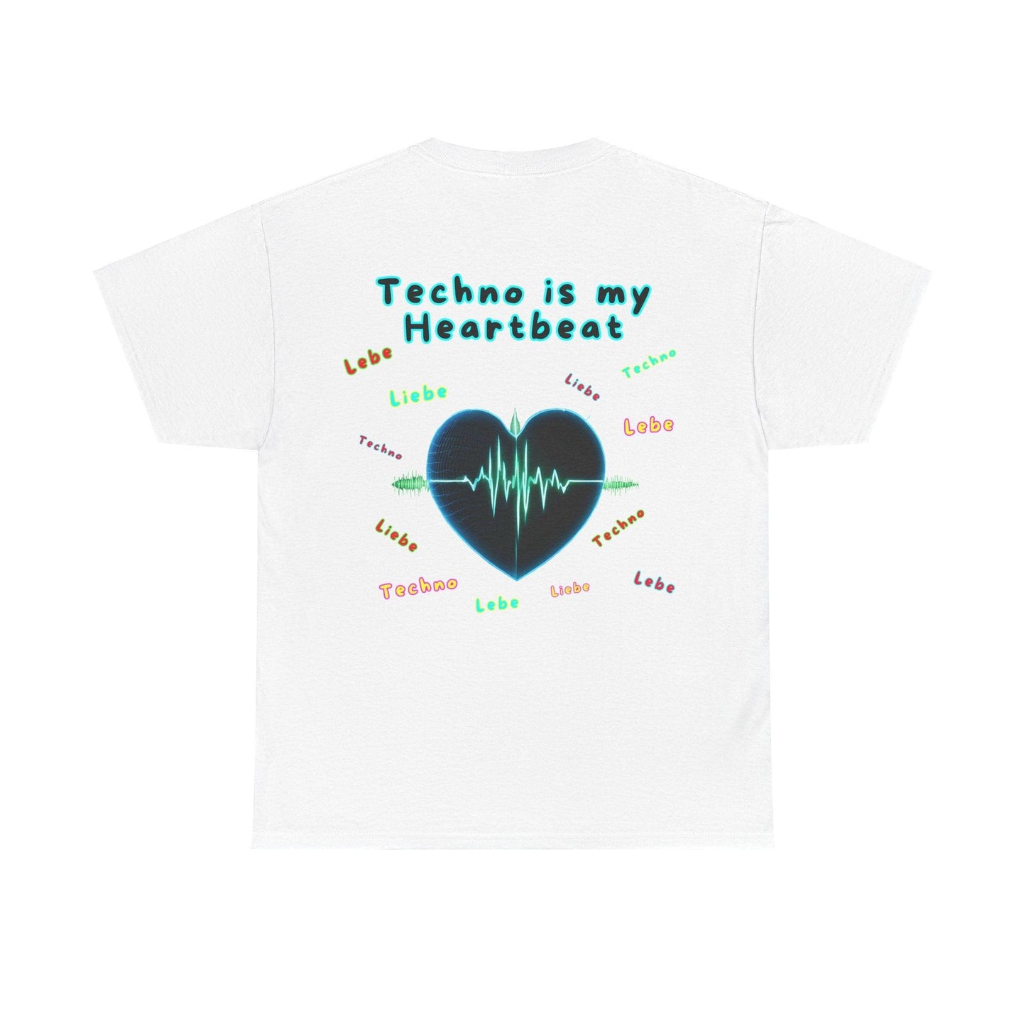 Techno Herzschlag Unisex T-Shirt Rückseite - Neon Heart Design