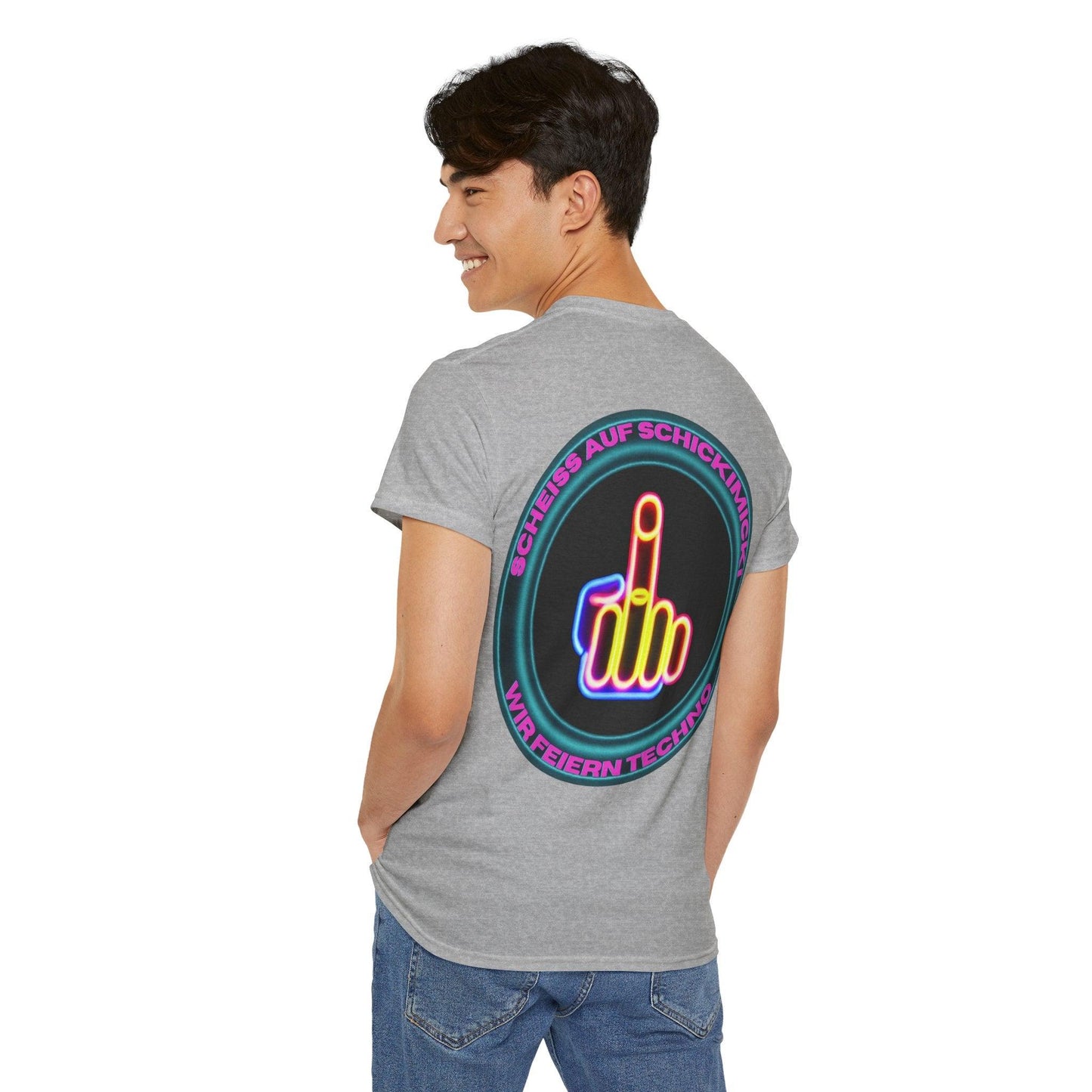 Techno Rave Neon Mittelfinger Unisex T-Shirt Rückseite