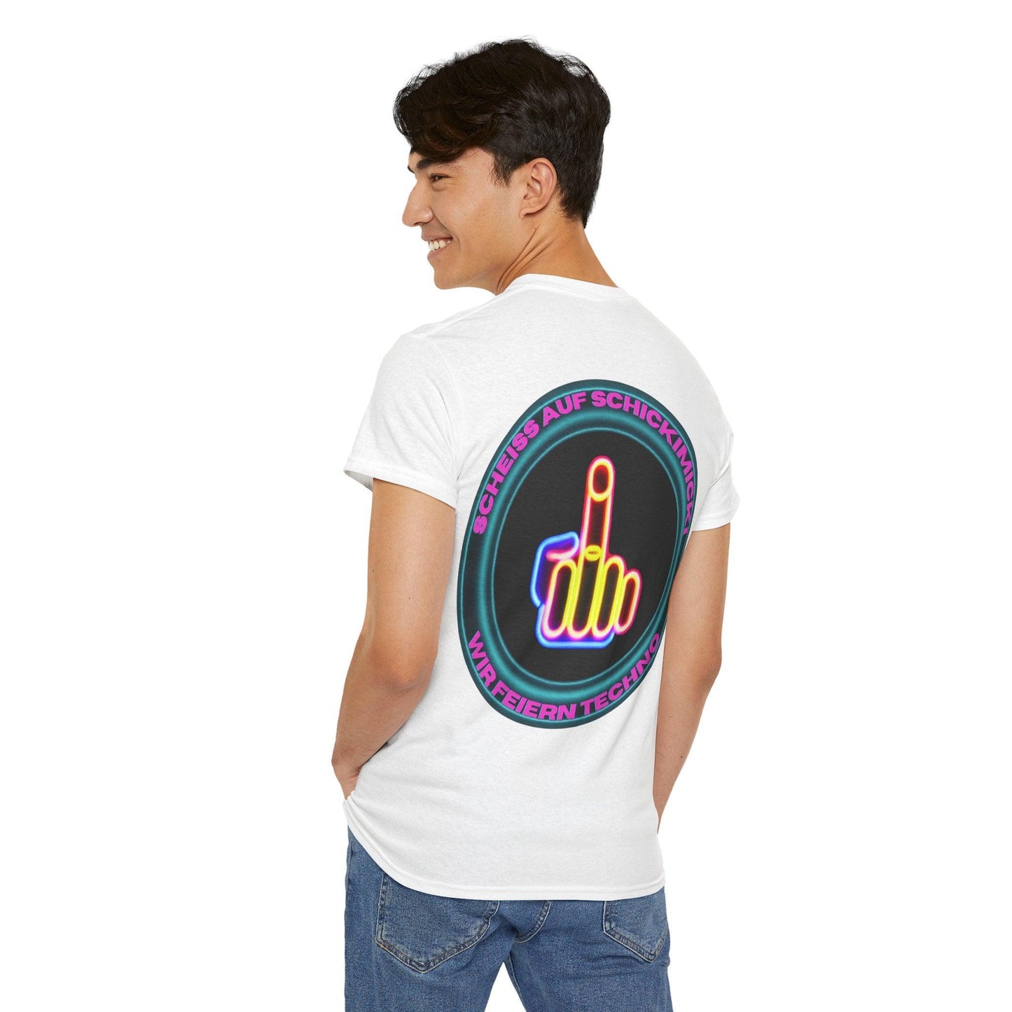 Techno Rave Neon Mittelfinger Unisex T-Shirt Rückseite