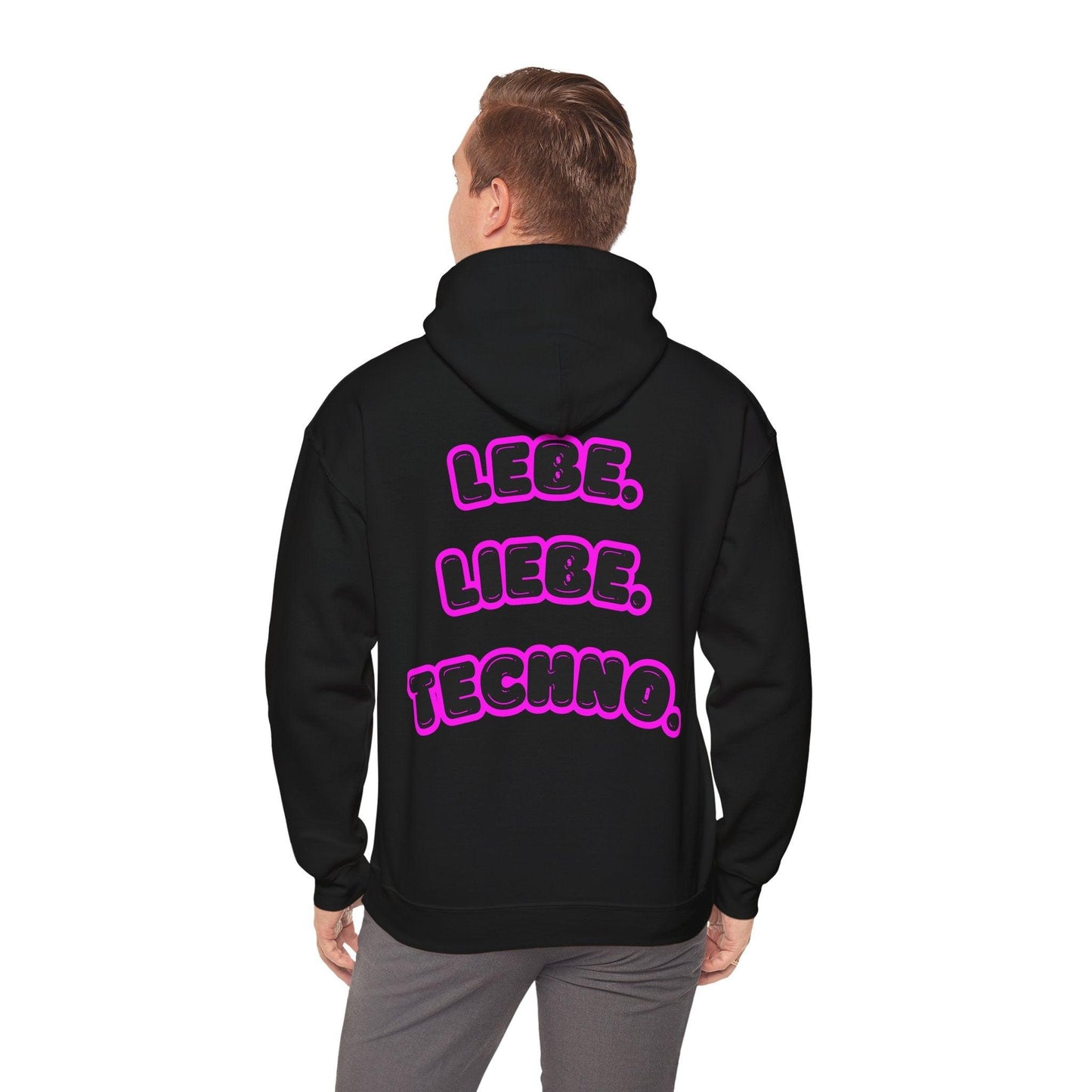 Techno Love Unisex Hoodie - Bassline Merch Slogan Pink Design