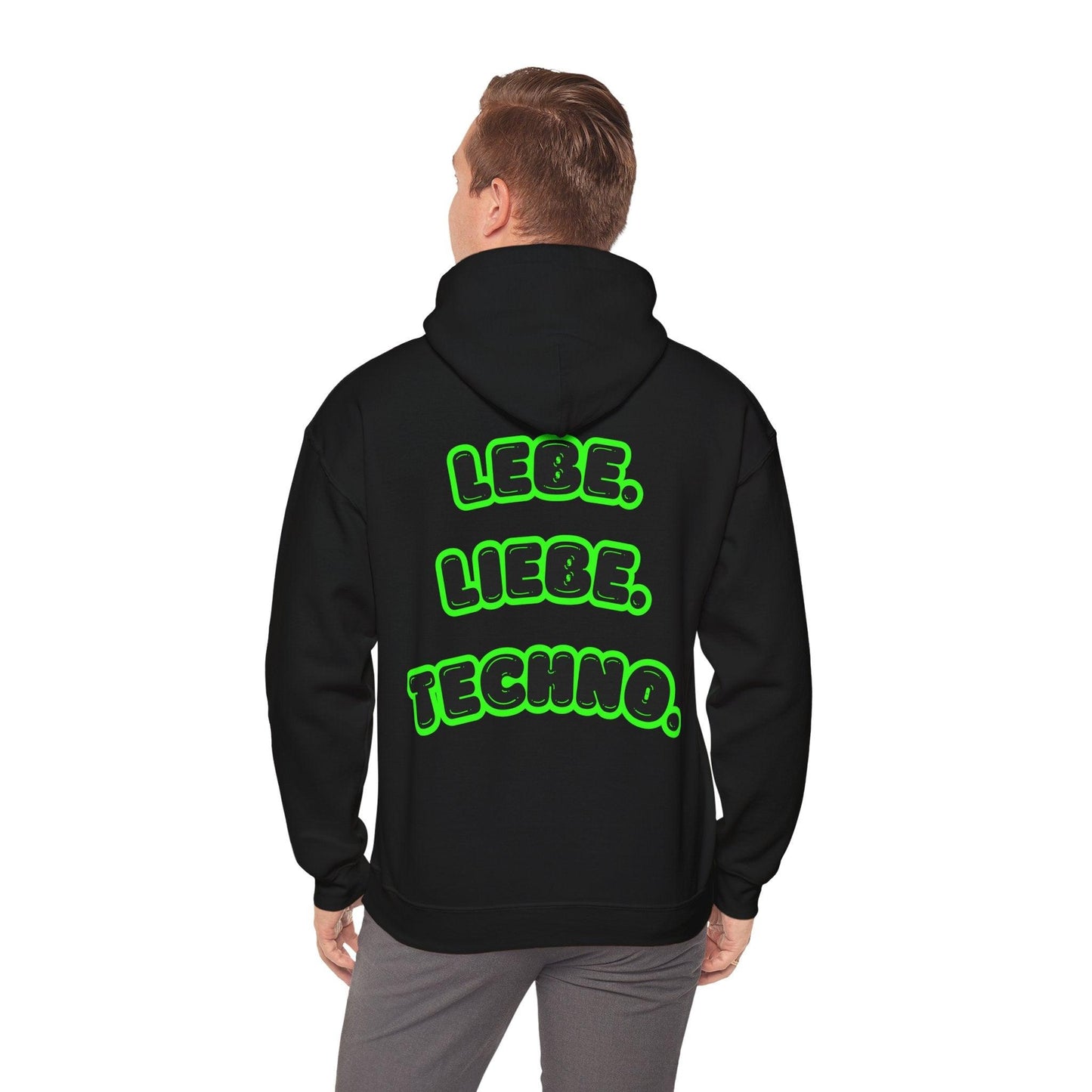 Techno Love Unisex Hoodie - Bassline Merch Slogan Grün Design