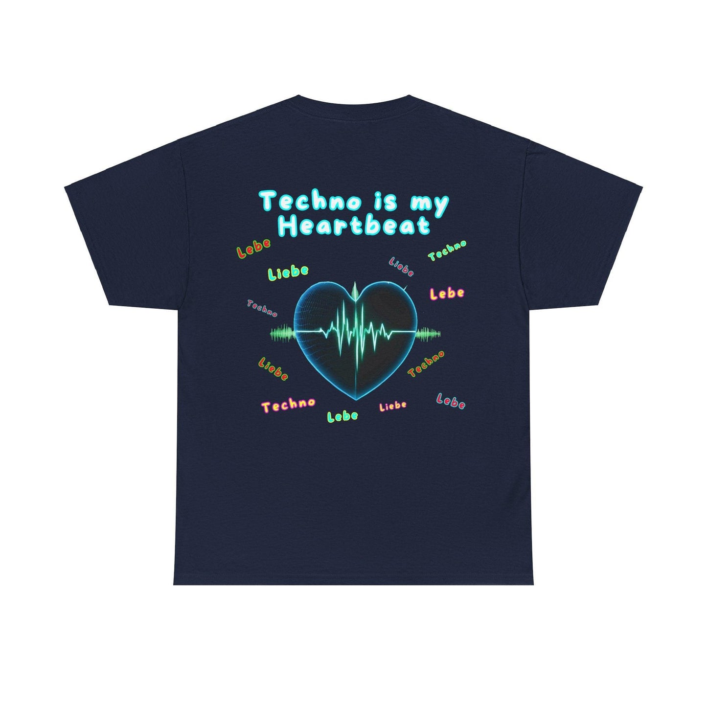 Techno Herzschlag Unisex T-Shirt Rückseite - Neon Heart Design