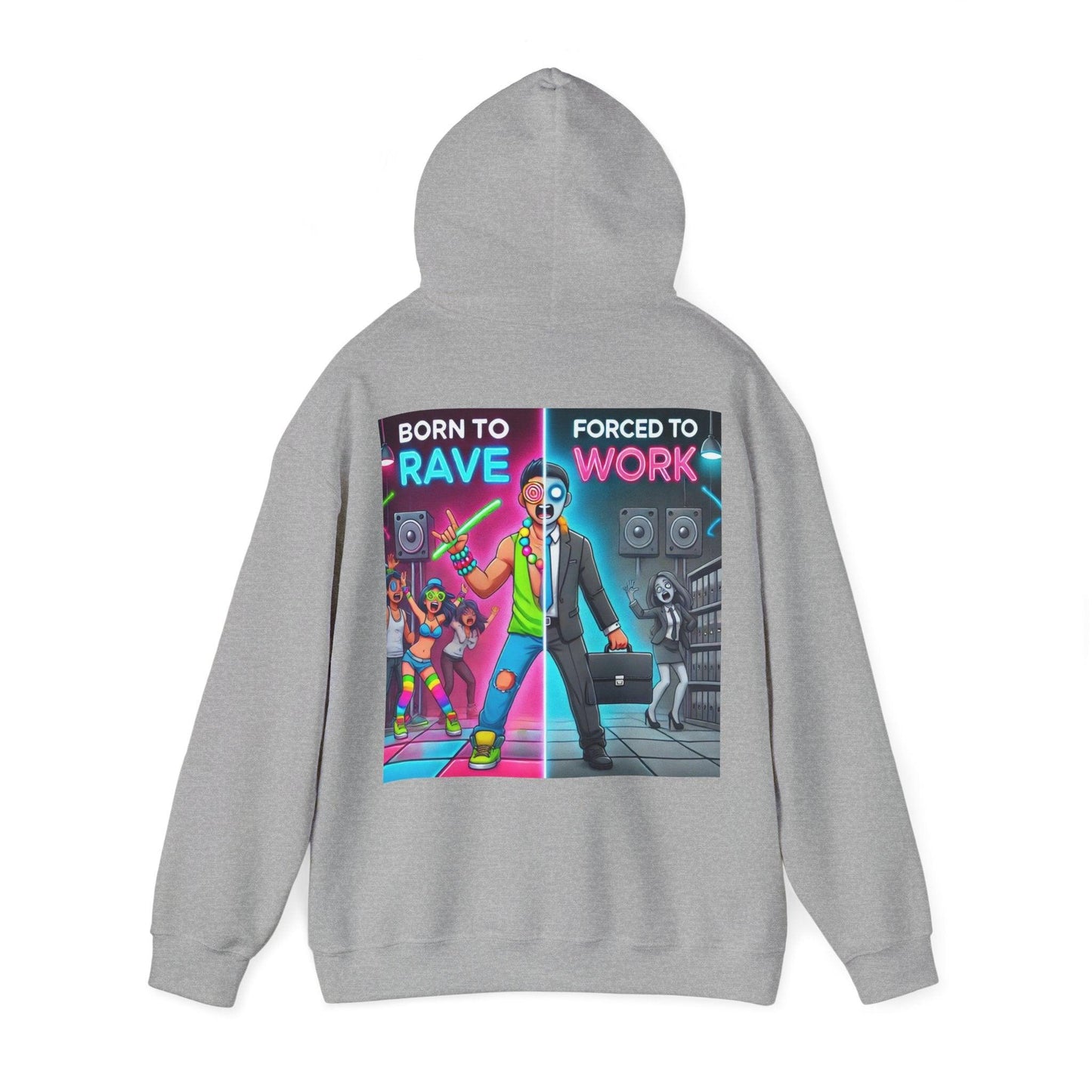 Techno Grafik Unisex Hoodie - Rave vs Work Split