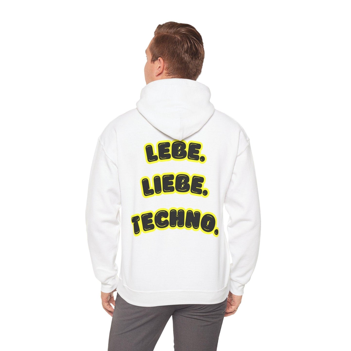Techno Love Unisex Hoodie - Bassline Merch Slogan Gelb Design