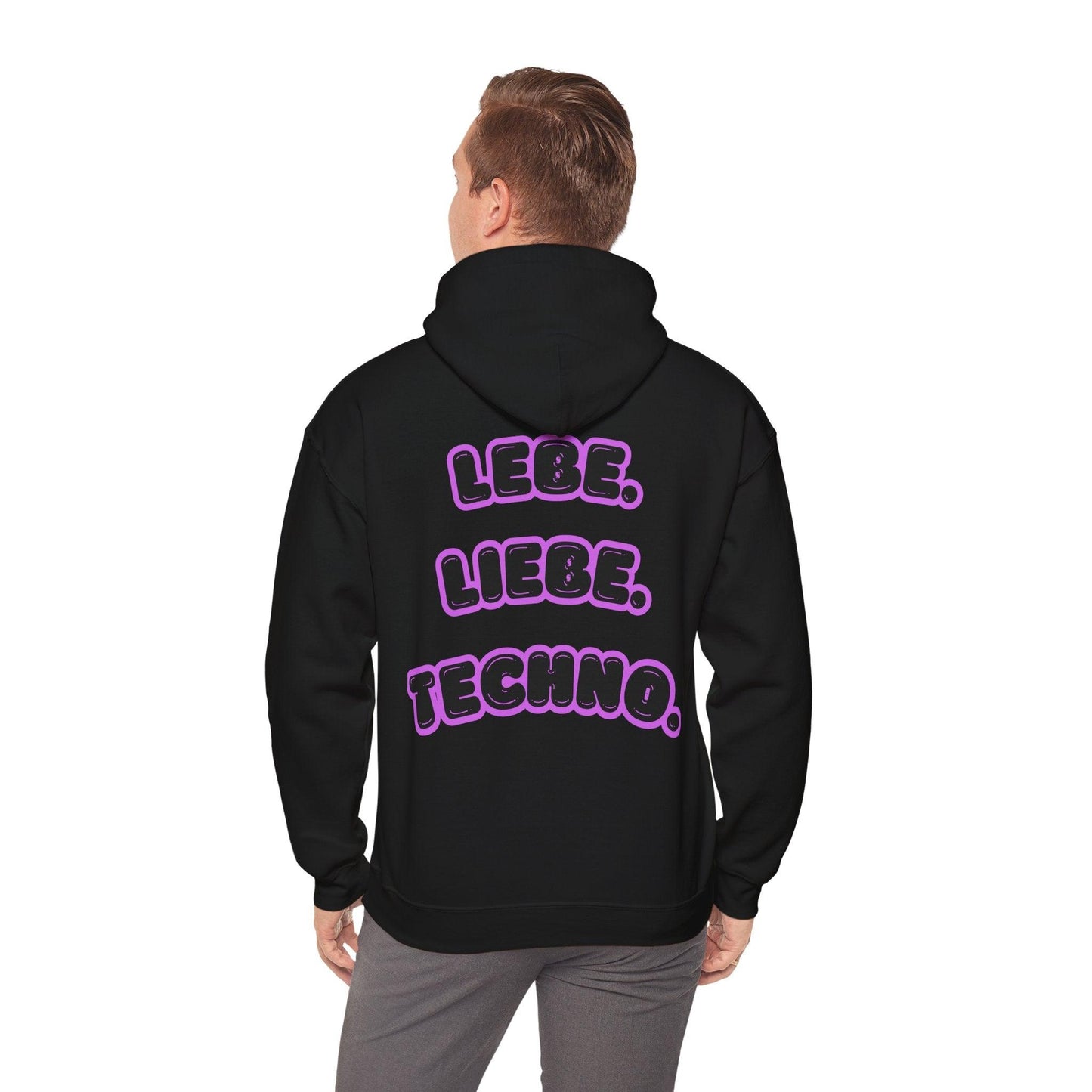 Techno Love Unisex Hoodie - Bassline Merch Slogan Lila Design