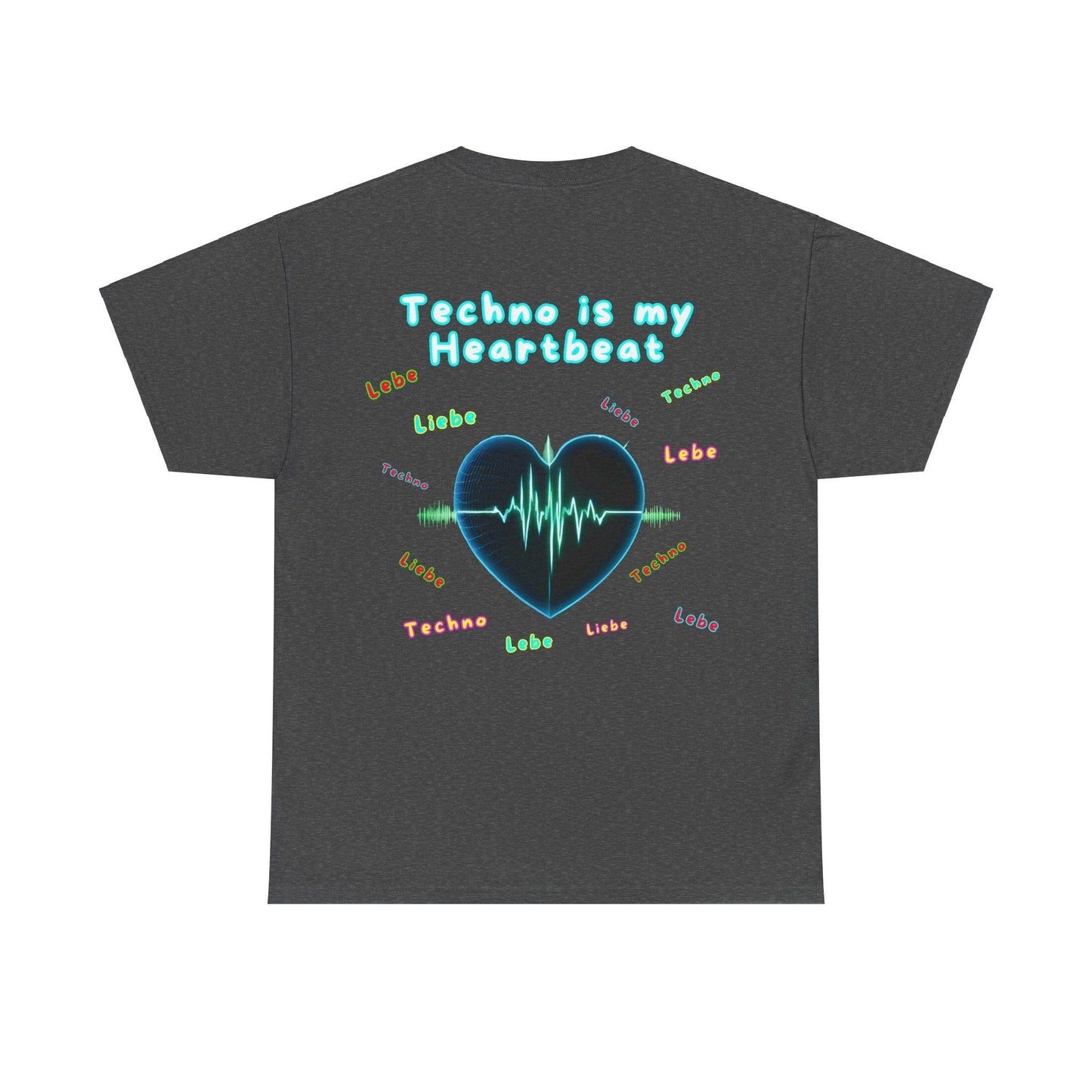 Techno Herzschlag Unisex T-Shirt Rückseite - Neon Heart Design