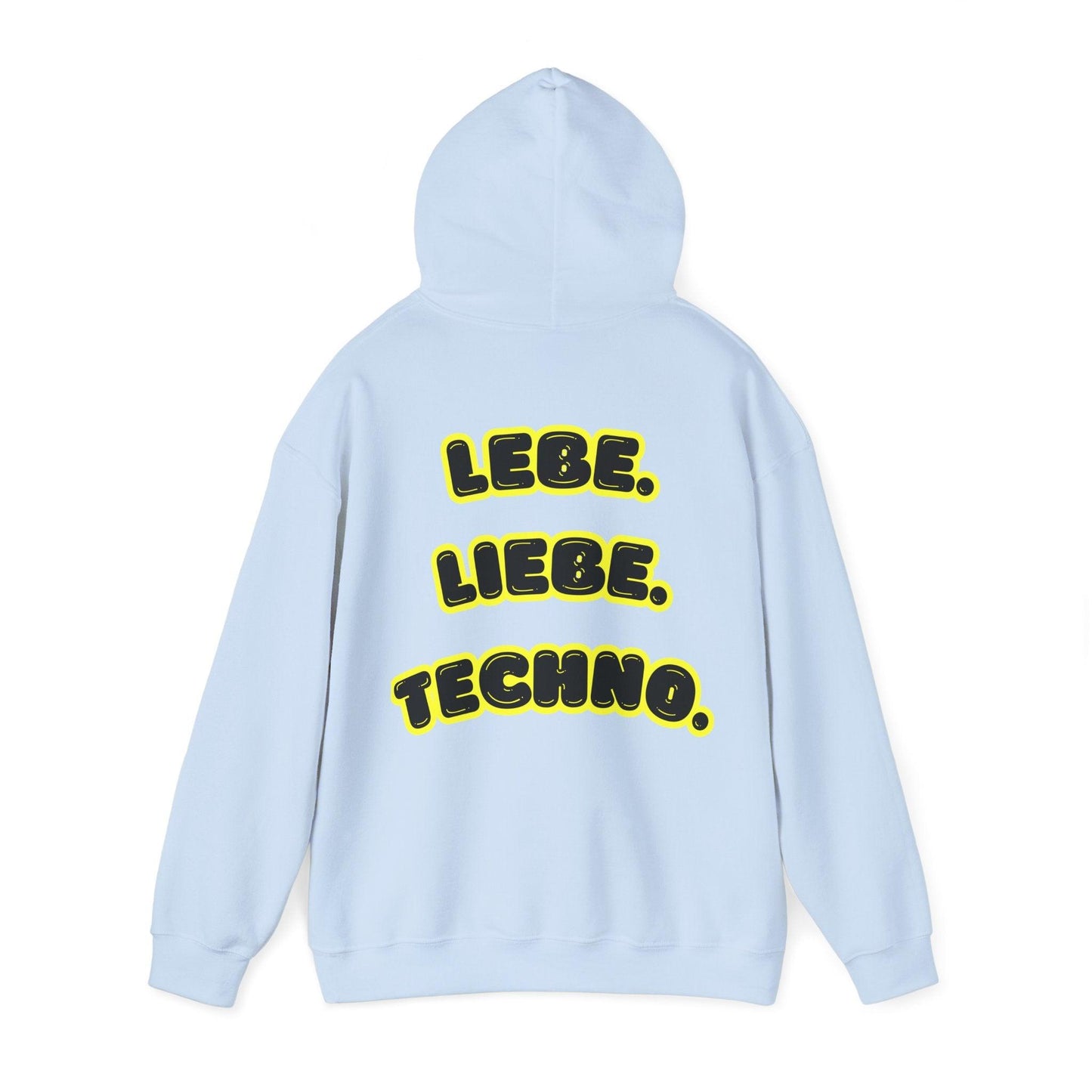 Techno Love Unisex Hoodie - Bassline Merch Slogan Gelb Design