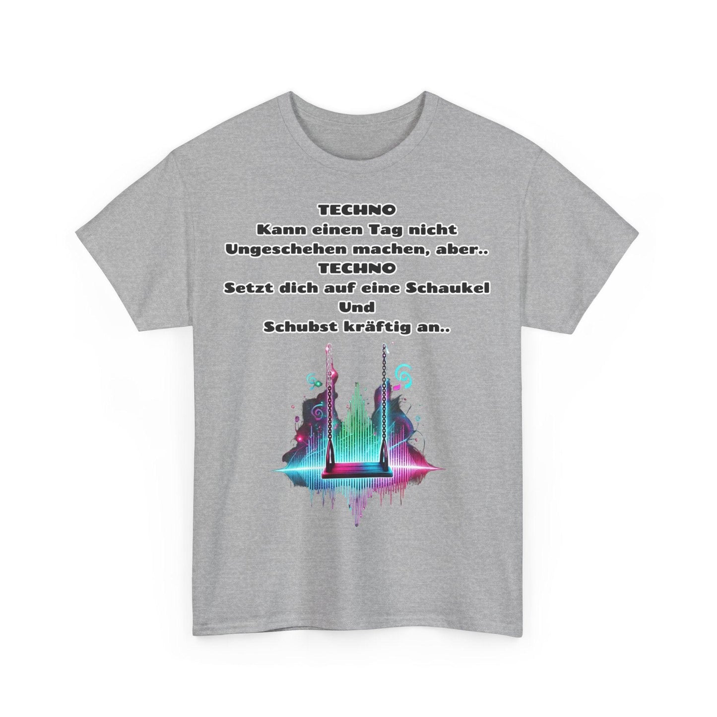 Techno Swing Unisex T-Shirt - Schaukel mit Lichtern und Frequenzlinien Design