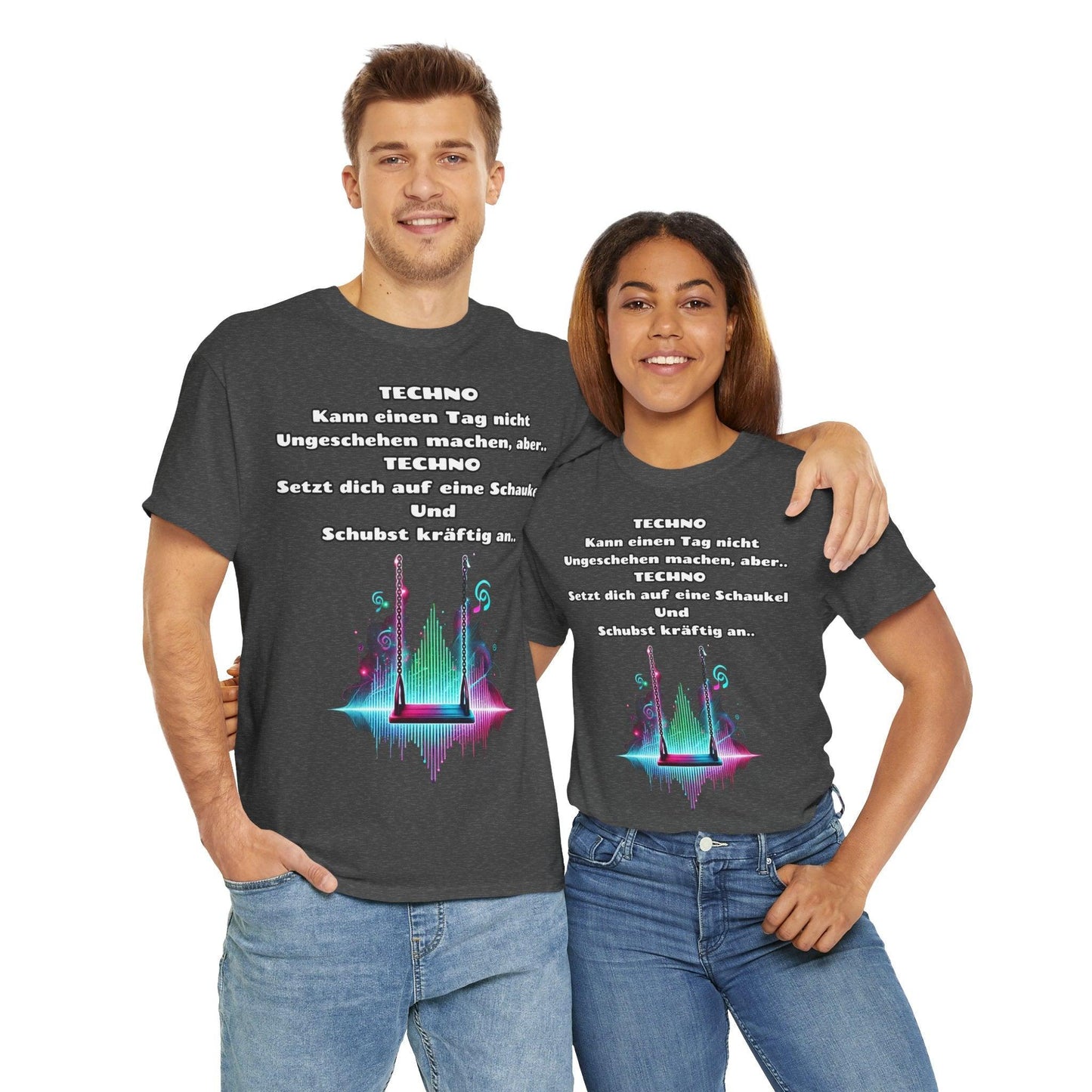 Techno Swing Unisex T-Shirt - Schaukel mit Lichtern und Frequenzlinien Design