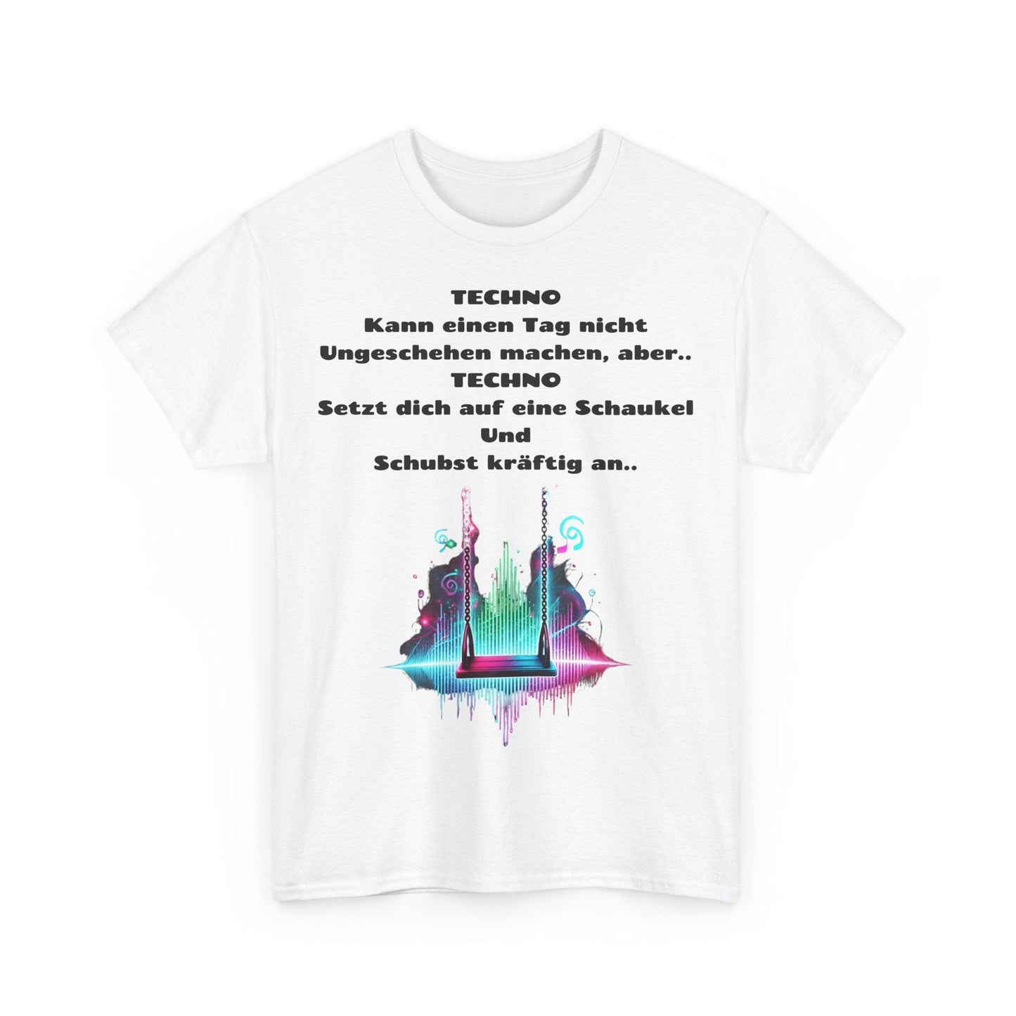 Techno Swing Unisex T-Shirt - Schaukel mit Lichtern und Frequenzlinien Design