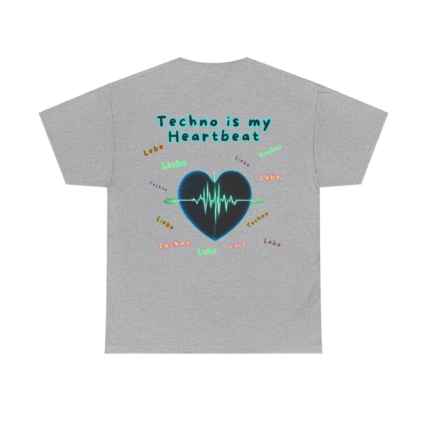 Techno Herzschlag Unisex T-Shirt Rückseite - Neon Heart Design