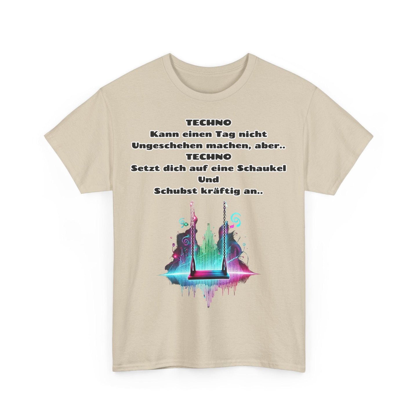 Techno Swing Unisex T-Shirt - Schaukel mit Lichtern und Frequenzlinien Design