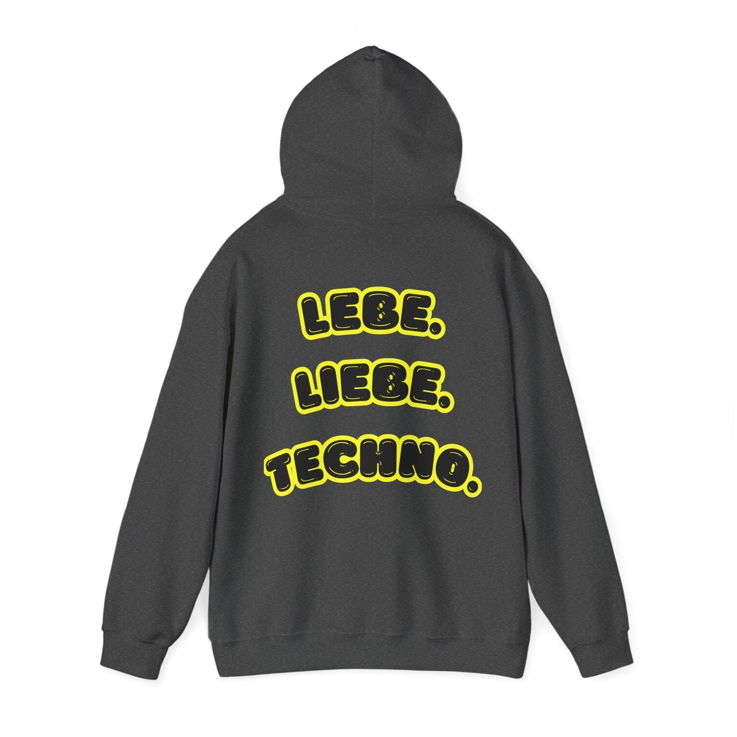 Techno Love Unisex Hoodie - Bassline Merch Slogan Gelb Design