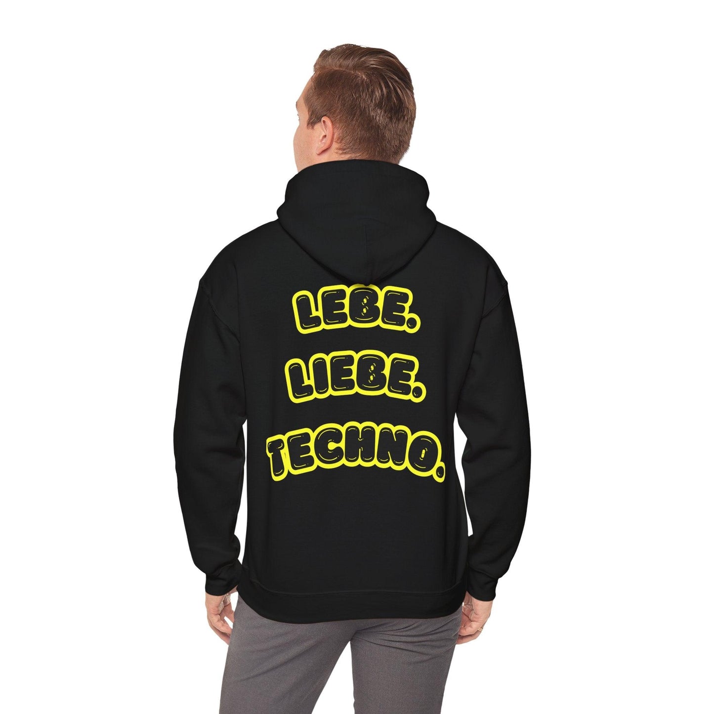 Techno Love Unisex Hoodie - Bassline Merch Slogan Gelb Design