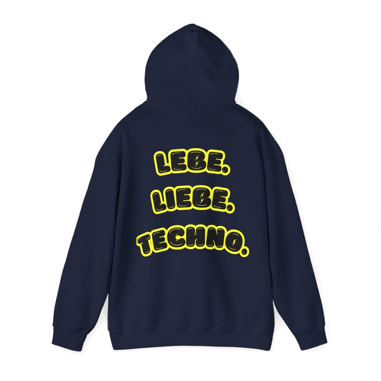 Techno Love Unisex Hoodie - Bassline Merch Slogan Gelb Design