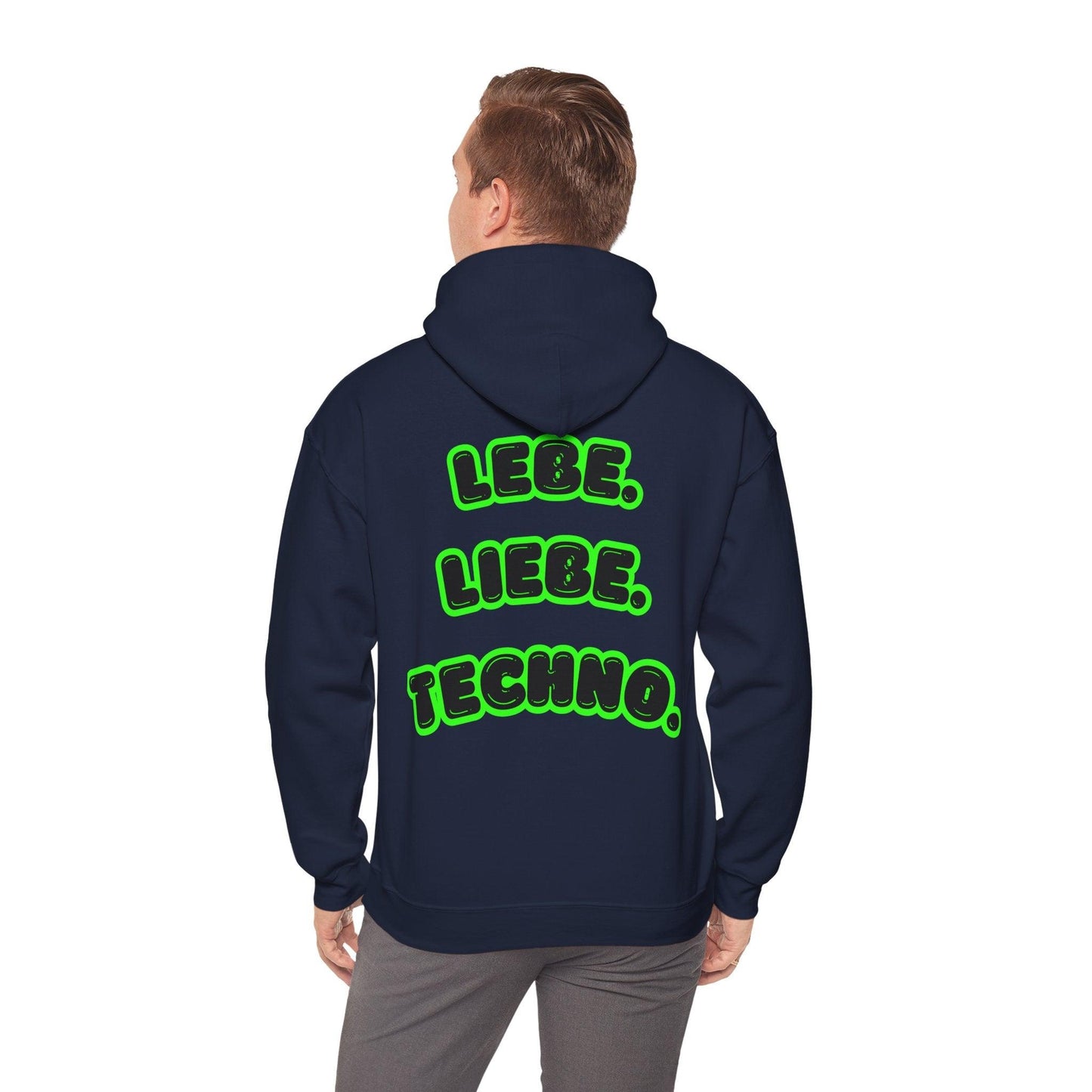 Techno Love Unisex Hoodie - Bassline Merch Slogan Grün Design