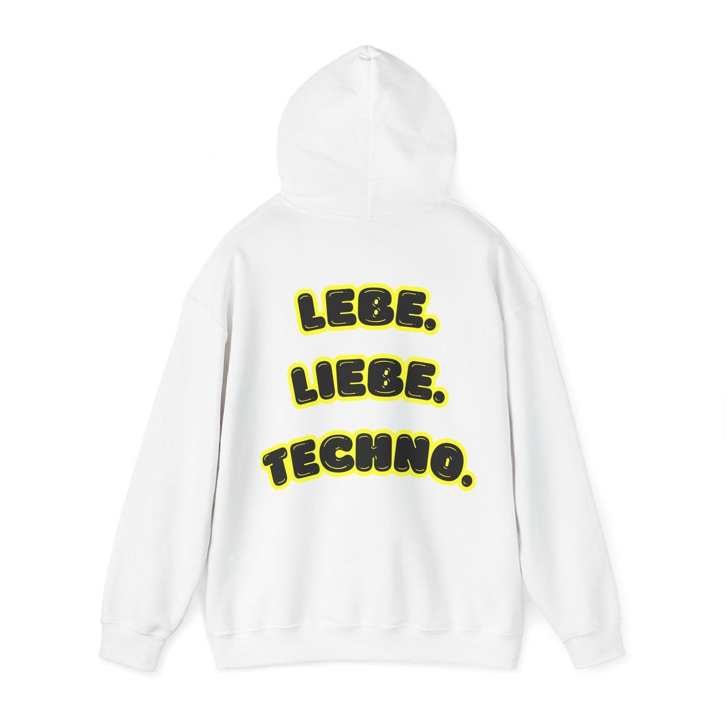 Techno Love Unisex Hoodie - Bassline Merch Slogan Gelb Design