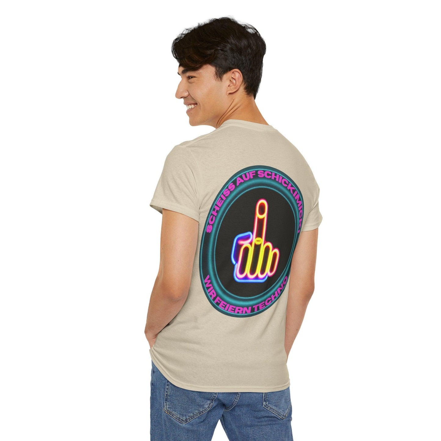 Techno Rave Neon Mittelfinger Unisex T-Shirt Rückseite
