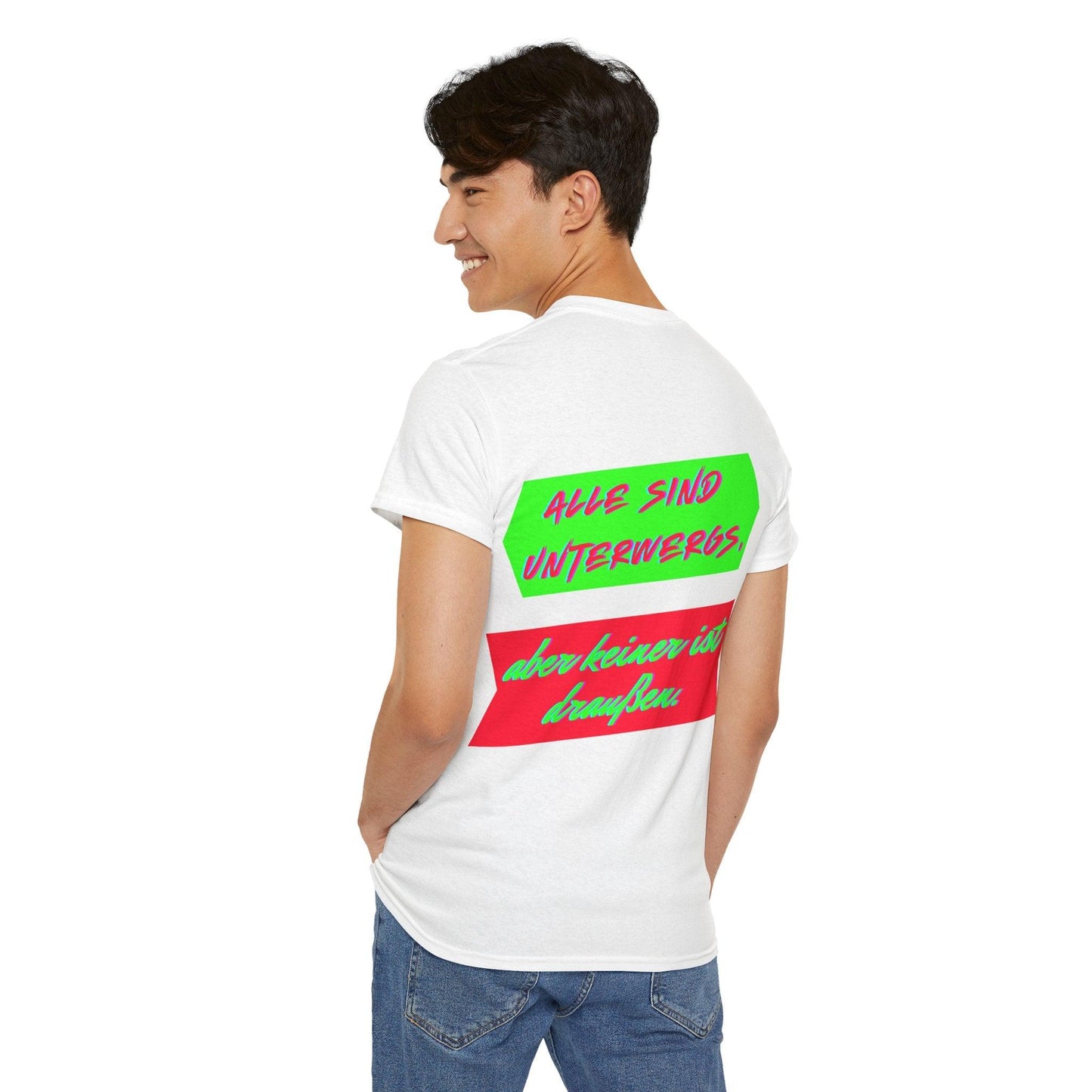Techno Statement Unisex T-Shirt Rückseite - Alle unterwegs, keiner draußen