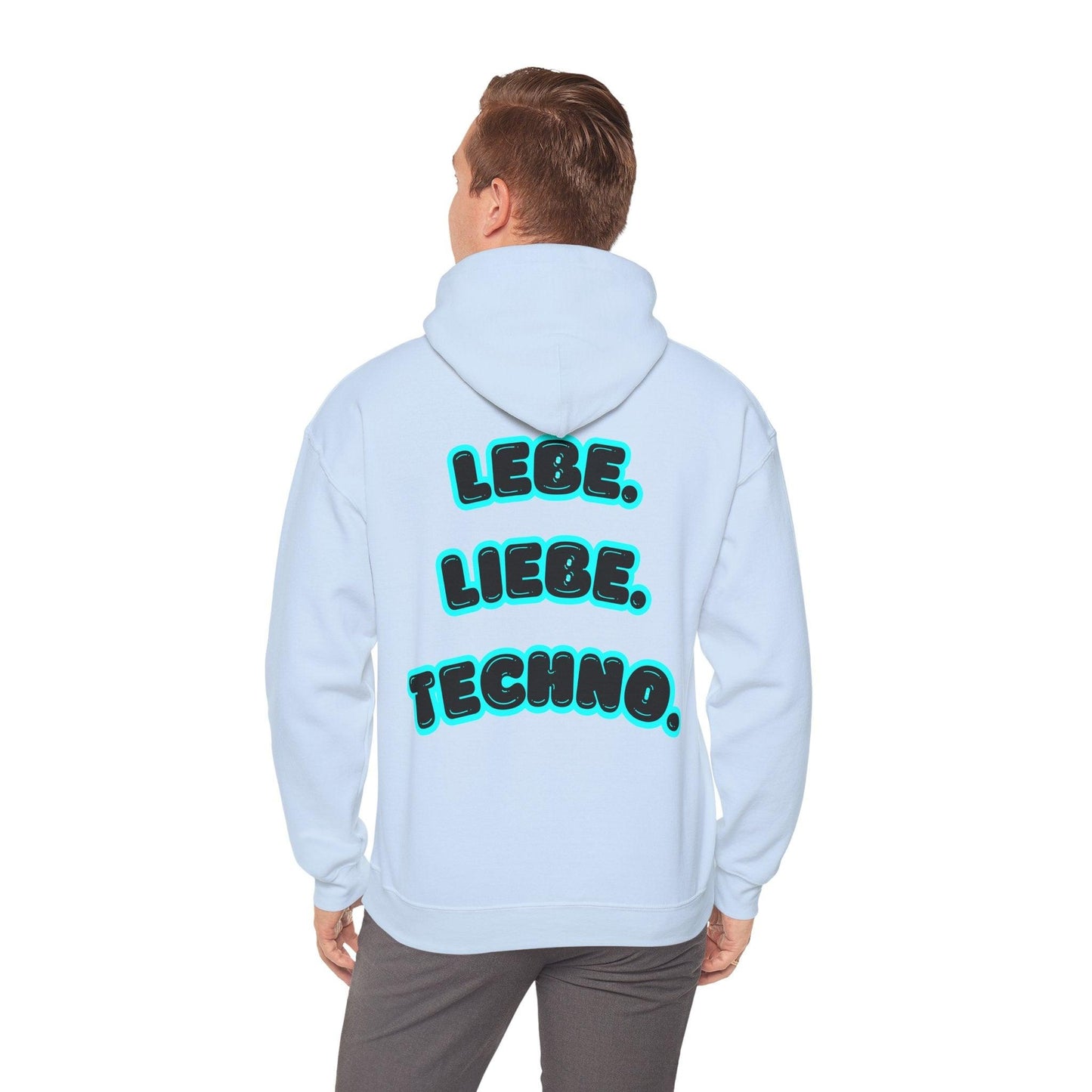 Techno Love Unisex Hoodie - Bassline Merch Slogan Hellblau Design