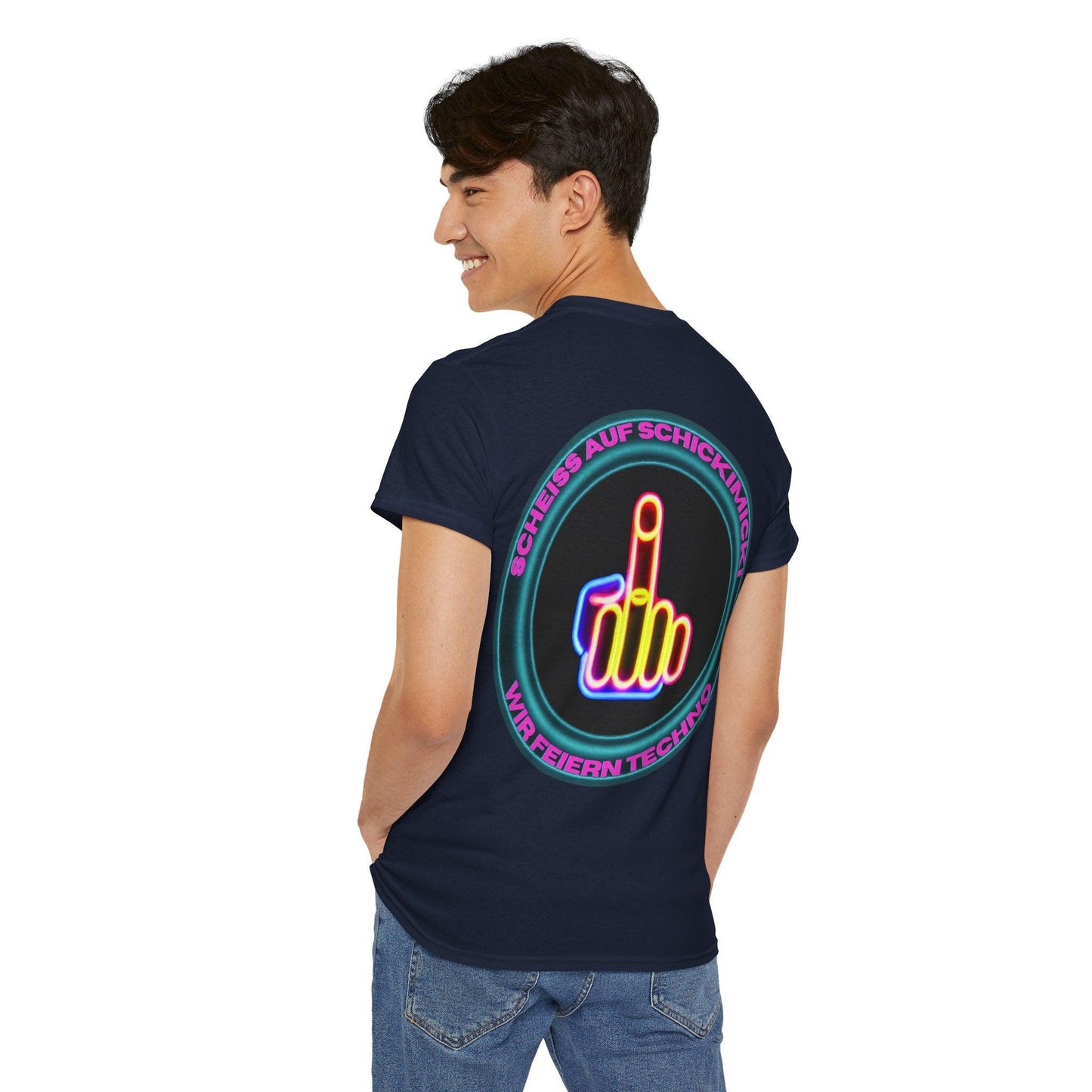 Techno Rave Neon Mittelfinger Unisex T-Shirt Rückseite