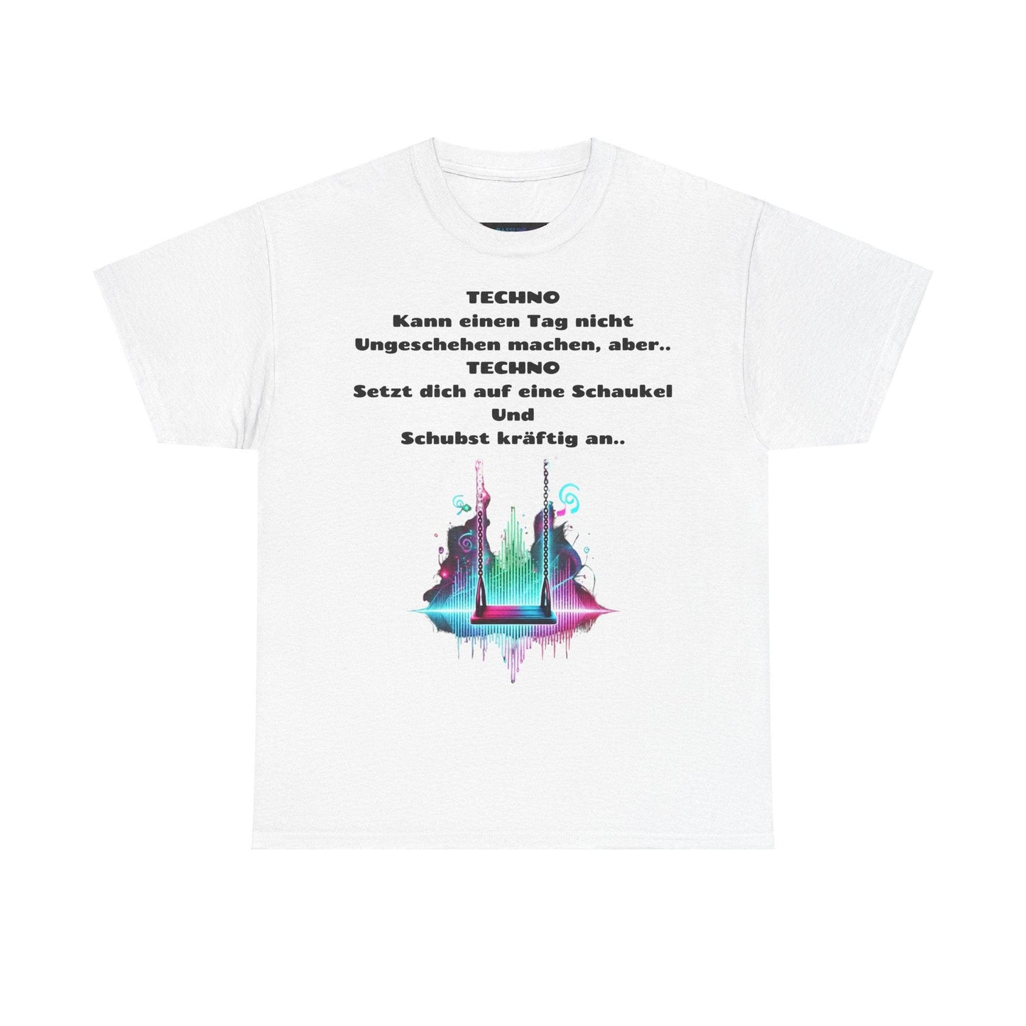 Techno Swing Unisex T-Shirt - Schaukel mit Lichtern und Frequenzlinien Design