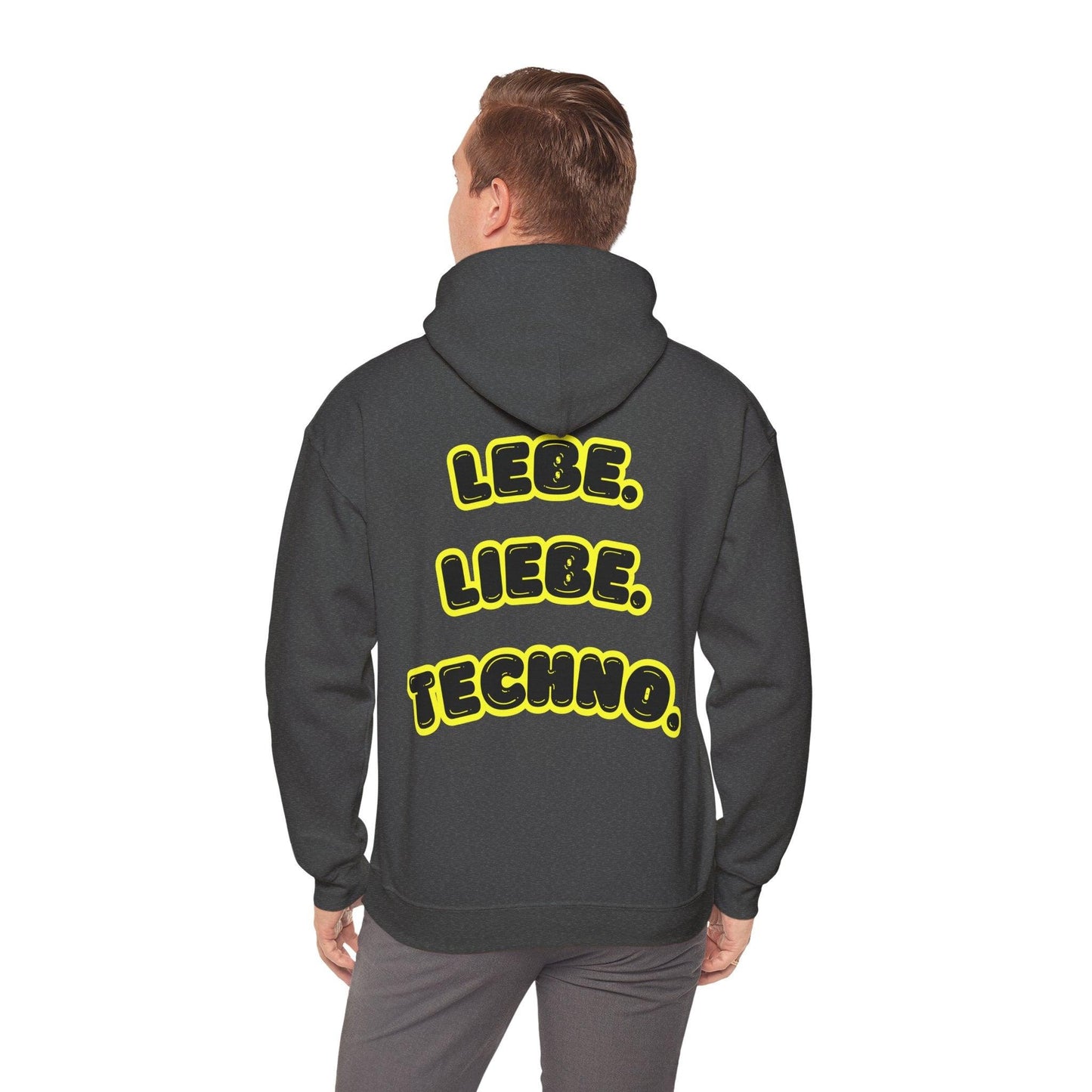Techno Love Unisex Hoodie - Bassline Merch Slogan Gelb Design