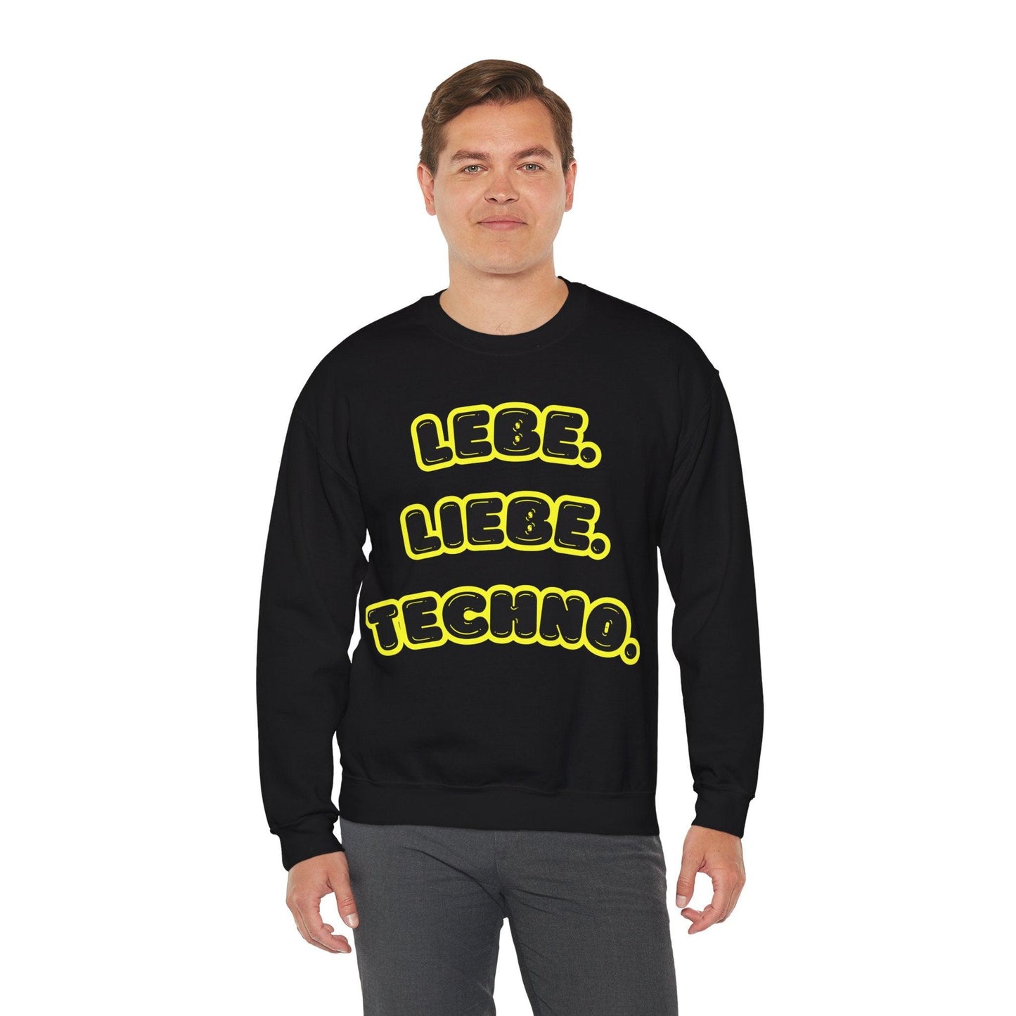 Techno Love Unisex Sweatshirt - Bassline Merch Slogan Gelb Design