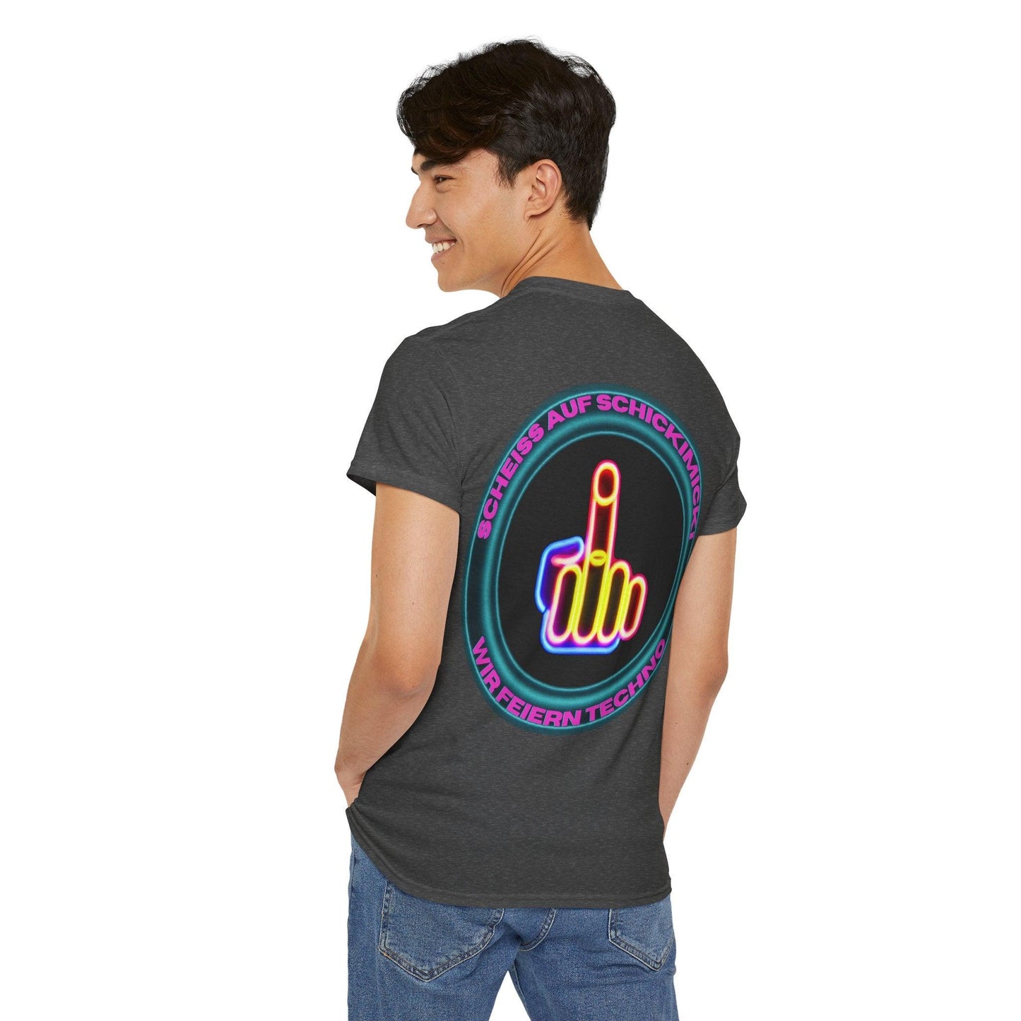 Techno Rave Neon Mittelfinger Unisex T-Shirt Rückseite