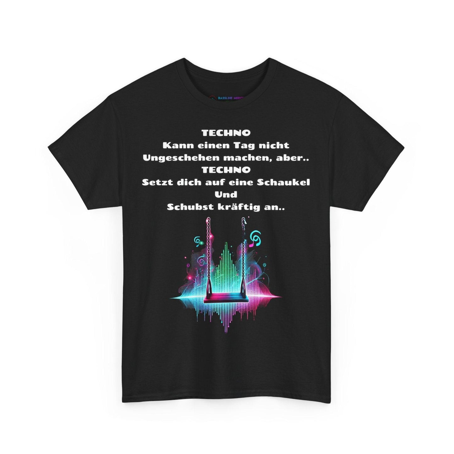 Techno Swing Unisex T-Shirt - Schaukel mit Lichtern und Frequenzlinien Design