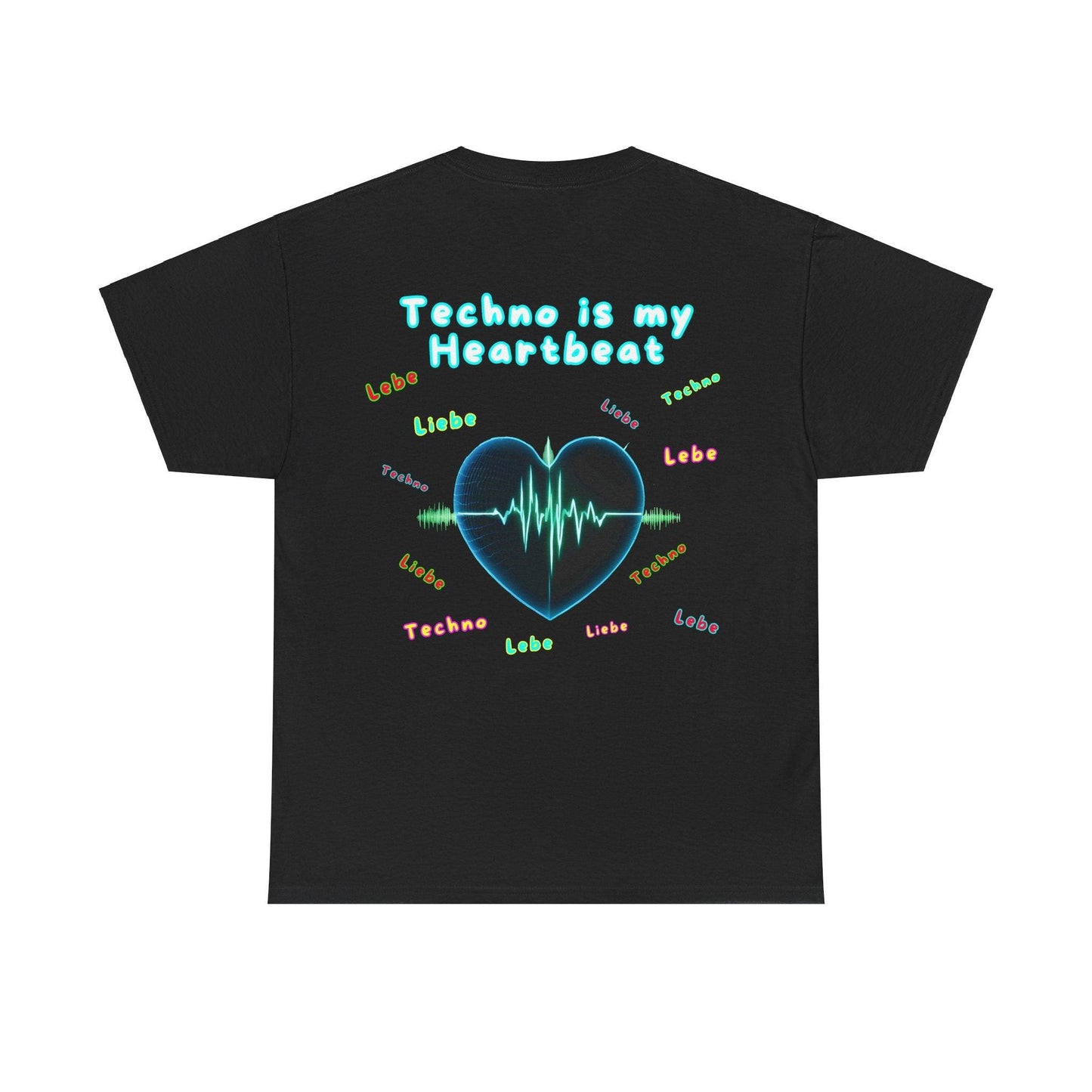 Techno Herzschlag Unisex T-Shirt Rückseite - Neon Heart Design
