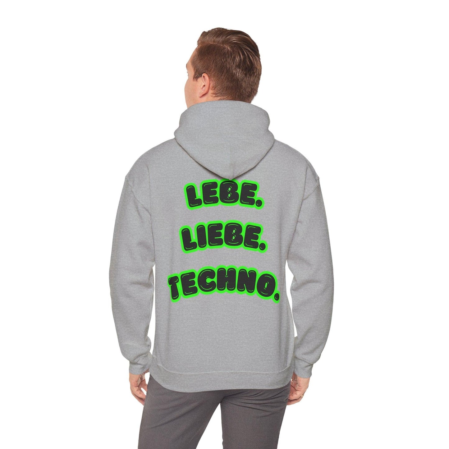 Techno Love Unisex Hoodie - Bassline Merch Slogan Grün Design