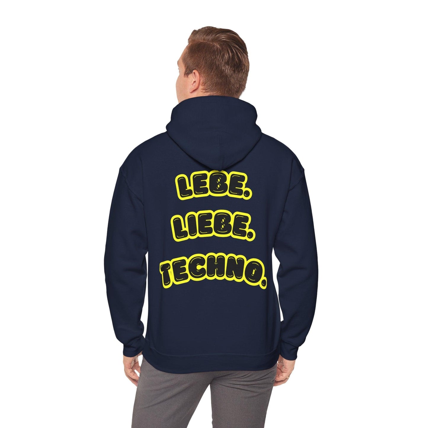 Techno Love Unisex Hoodie - Bassline Merch Slogan Gelb Design