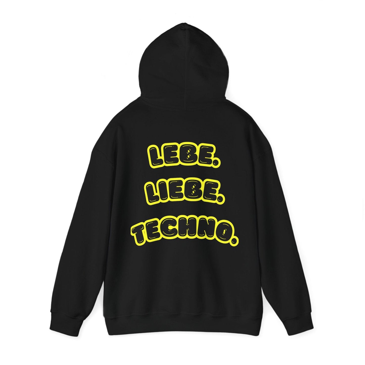 Techno Love Unisex Hoodie - Bassline Merch Slogan Gelb Design