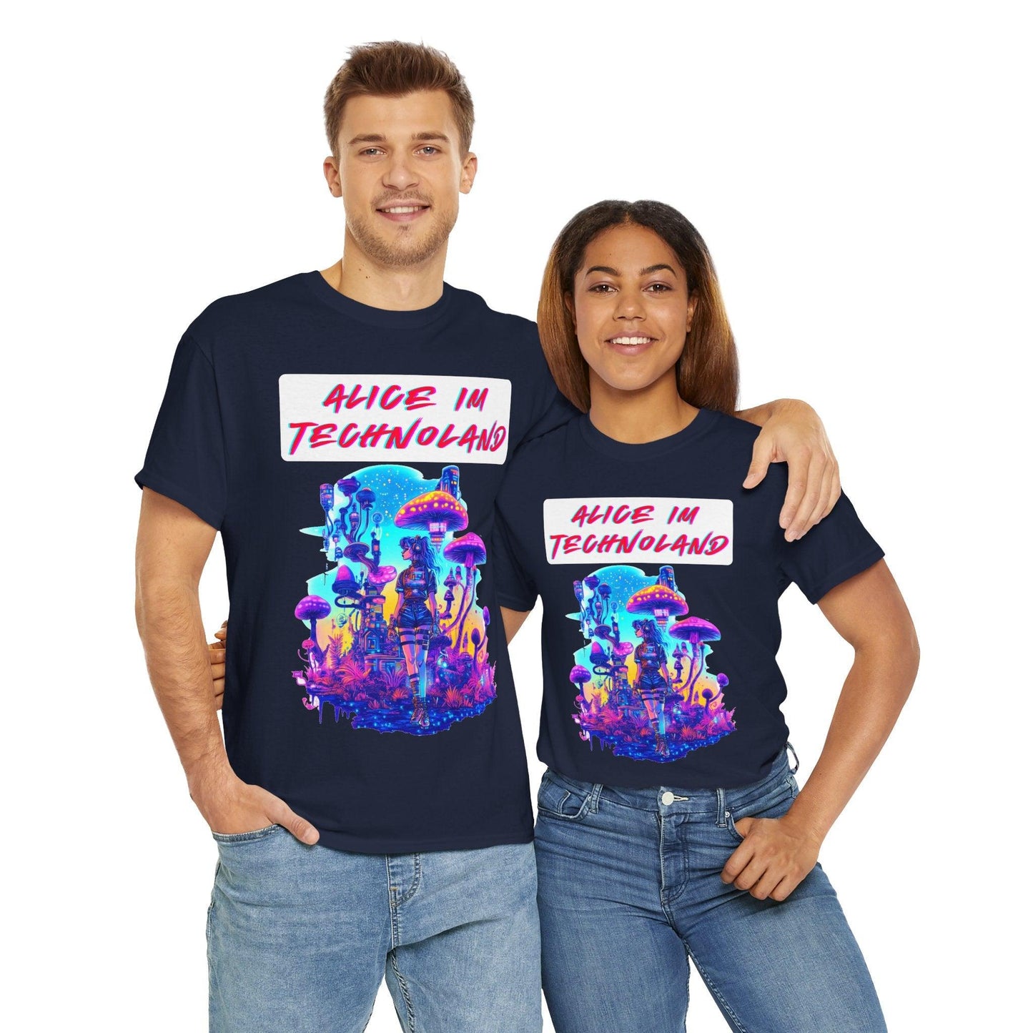 Techno Cyberpunk T-Shirt - 'Alice im Technoland' Neon Design