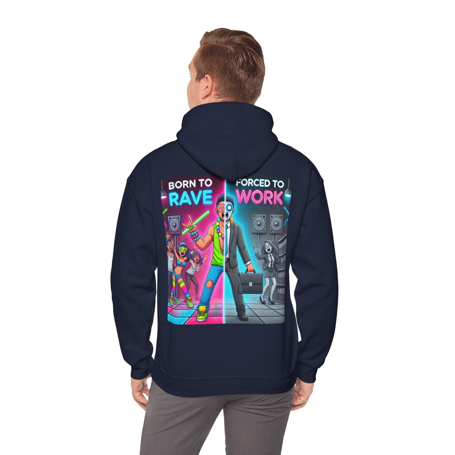 Techno Grafik Unisex Hoodie - Rave vs Work Split