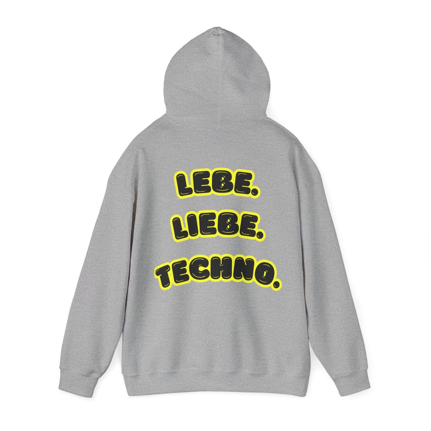 Techno Love Unisex Hoodie - Bassline Merch Slogan Gelb Design