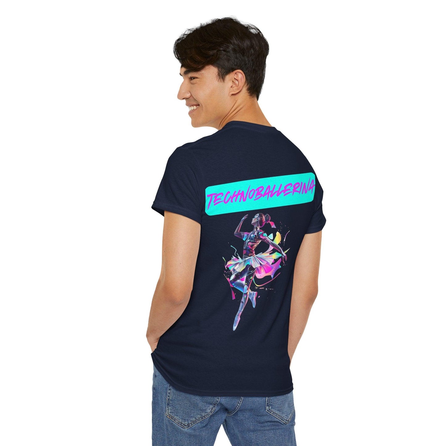 Techno Cyberpunk T-Shirt Rückseite - Futuristic 'Technoballerina'