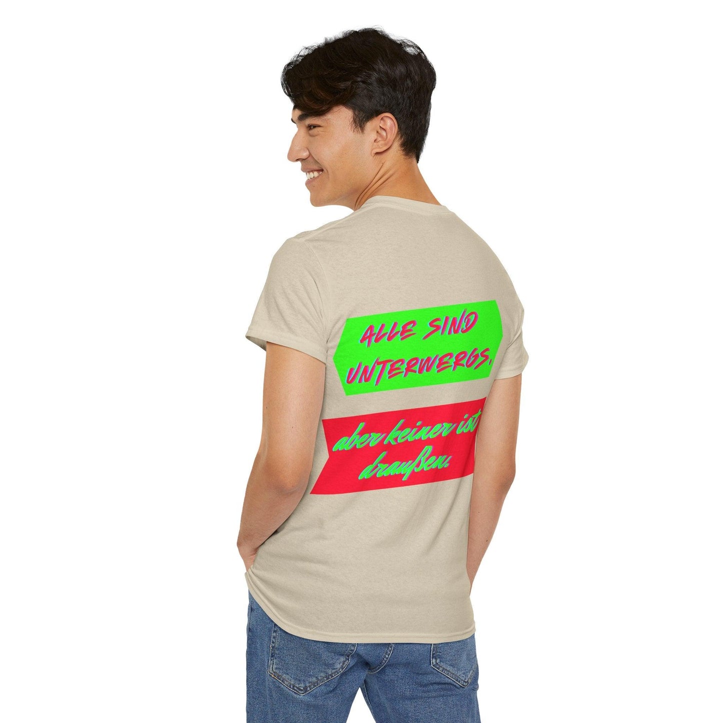 Techno Statement Unisex T-Shirt Rückseite - Alle unterwegs, keiner draußen