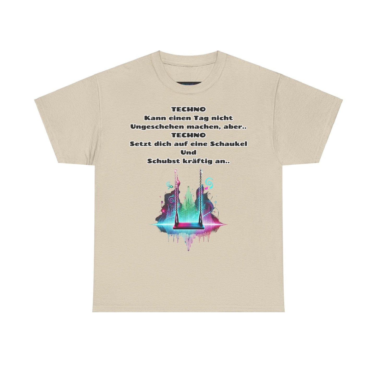 Techno Swing Unisex T-Shirt - Schaukel mit Lichtern und Frequenzlinien Design