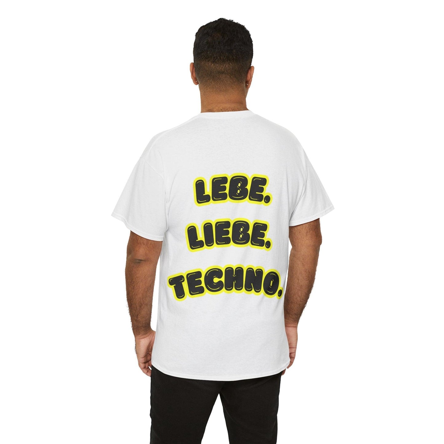 Techno Love Unisex Fan T-Shirt - Bassline Merch Slogan Gelb Design