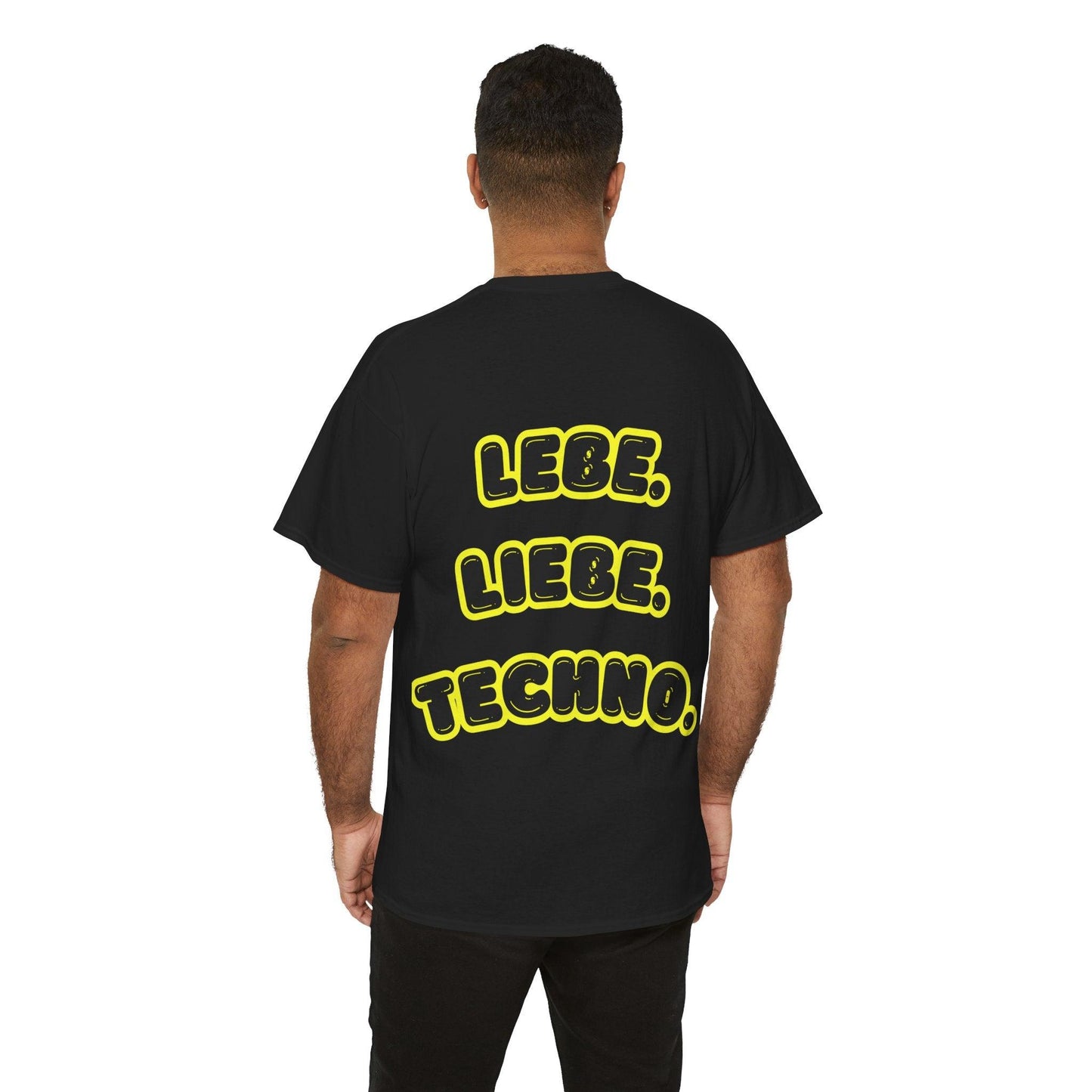 Techno Love Unisex Fan T-Shirt - Bassline Merch Slogan Gelb Design