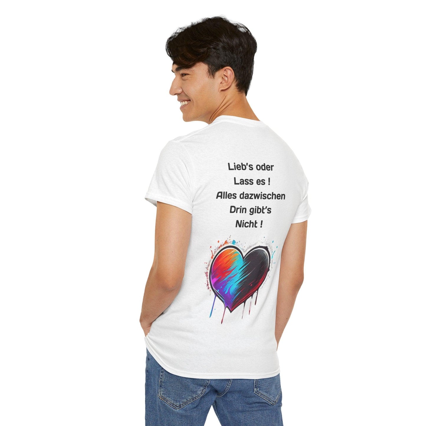 Techno Split Heart Unisex T-Shirt Rückseite - Lieb's oder lass es