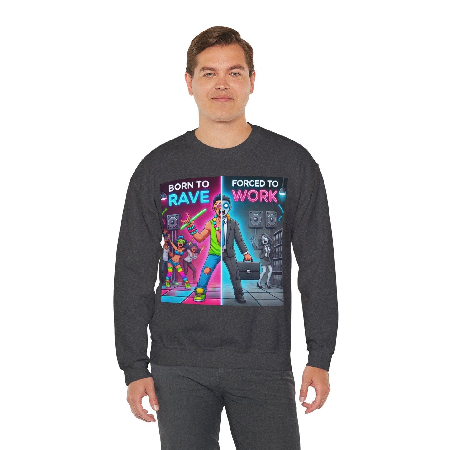 Techno Grafik Unisex Sweatshirt - Rave vs Work Split
